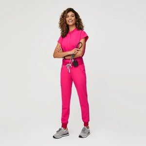 Figs shocking pink high waisted Zamora pants